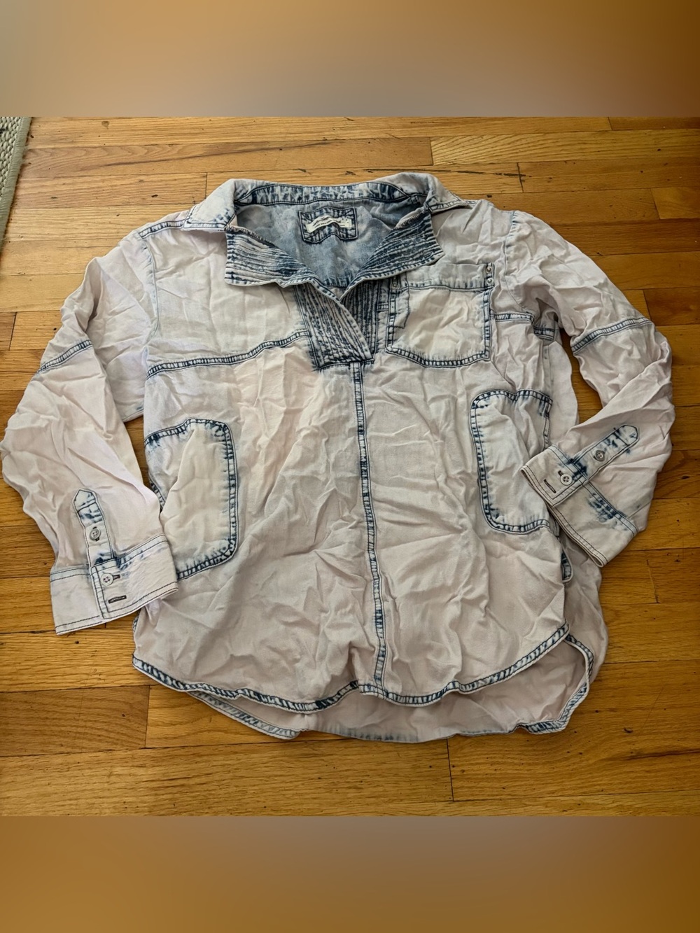 Free People We The Free Pink Washed Denim Popover Size Large